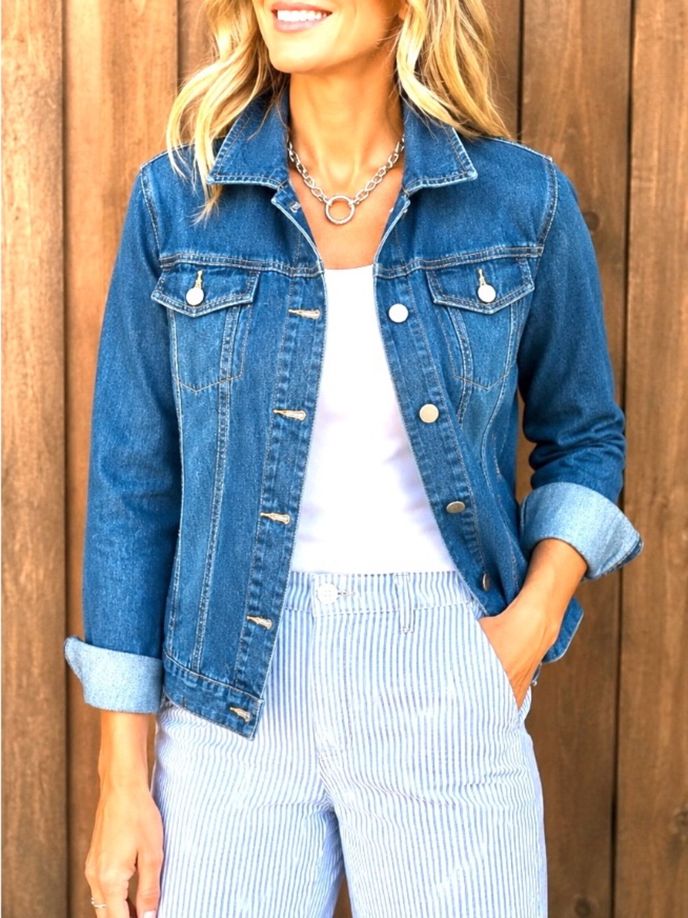 Turtle Bay Classic Blue Denim Jacket with Button Front 100% cotton